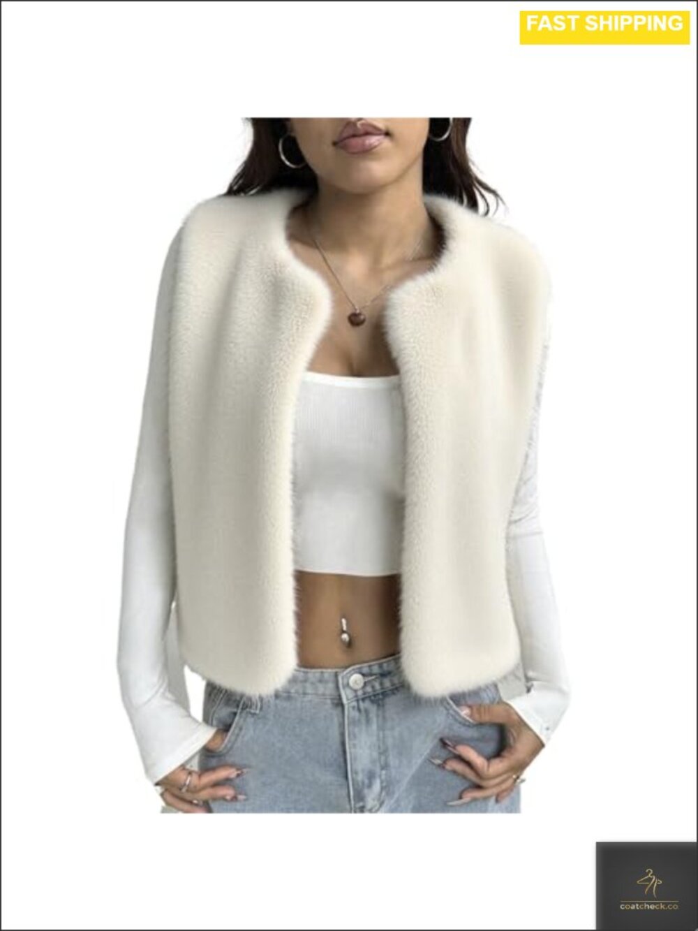 Women's Faux Fur Vest Sleeveless Warm Winter Coat Fluffy Casual Outwear